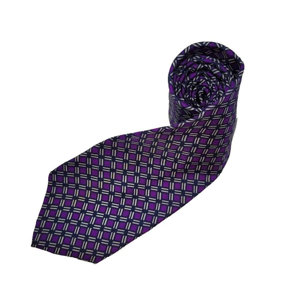 Bert Pulitzer Tie Mens Necktie Purple Silk‎ Geometric Office Preppy